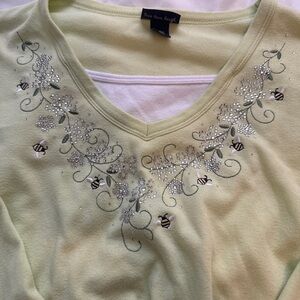 Embellished Green V-Neck Top